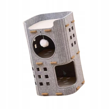 Закрите ліжко-печера для котів, двоповерховий будиночок сірого кольору