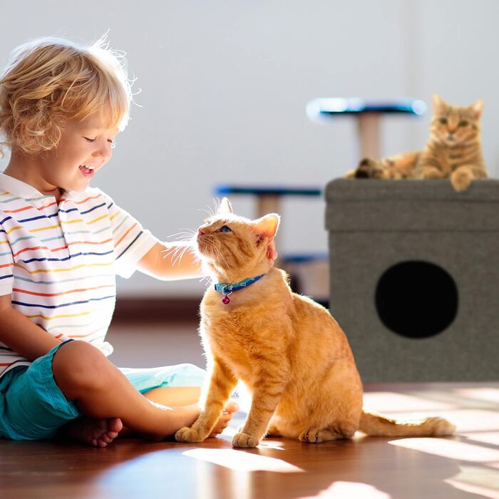 Котяча хатинка Relaxdays для дому, двоповерхове укриття для котів і малих собак, 44x38x38 см, сіра