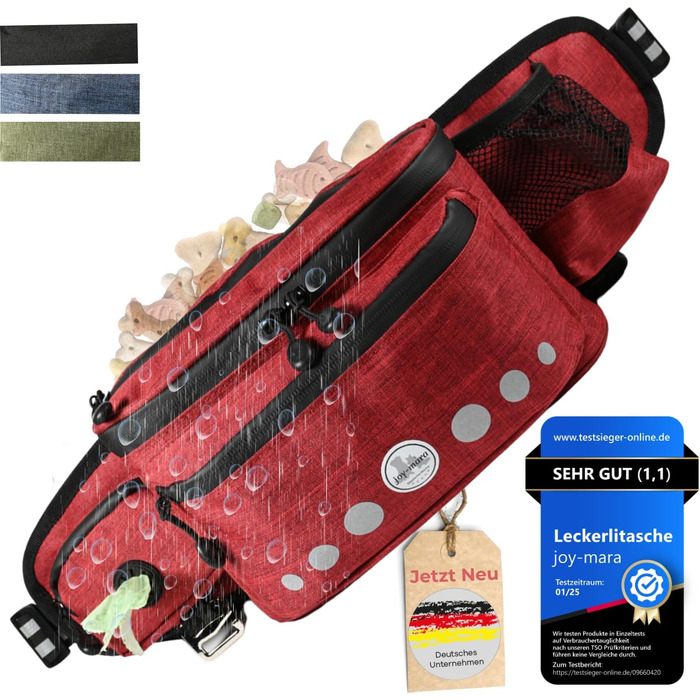 Водонепроникна сумка-пояс для собак - сумка для ласощів, сумка для тренувань, сумка для прогулянок з тримачем для пляшки, сумка для корму з дозатором для відходів, бордово-червона