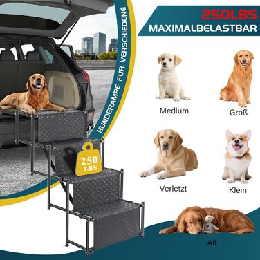 Східці для собак OUUTMEE: 4 сходинки, складані, з антиковзким покриттям, для маленьких та великих собак до 80 кг, для авто та SUV