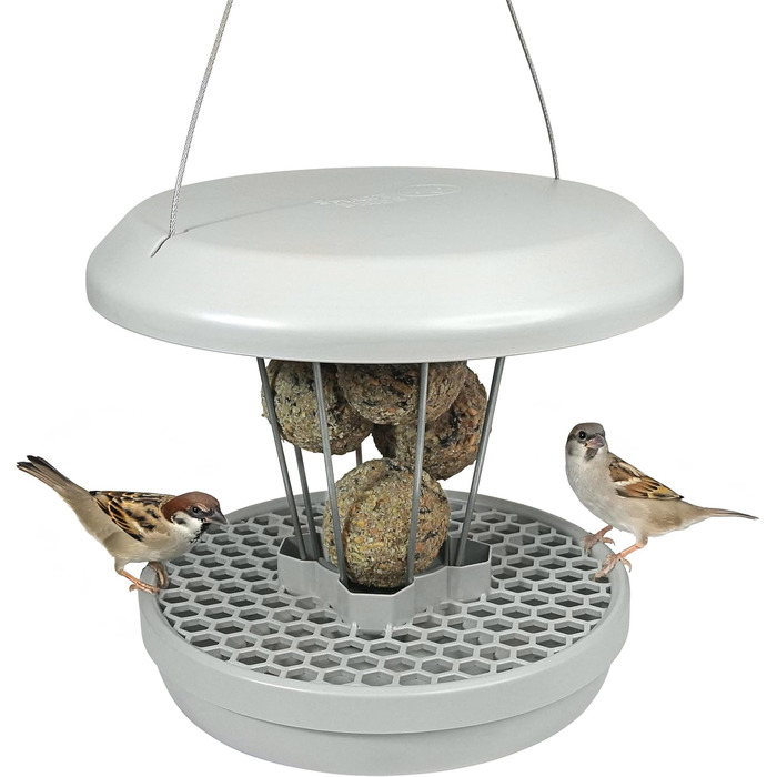 Годівниця для птахів SWISSSWISSINNO Lucerne SMART Birds, підвісна, з піддоном, захист від щурів, на 7 кульок для синиць, світло-сіра