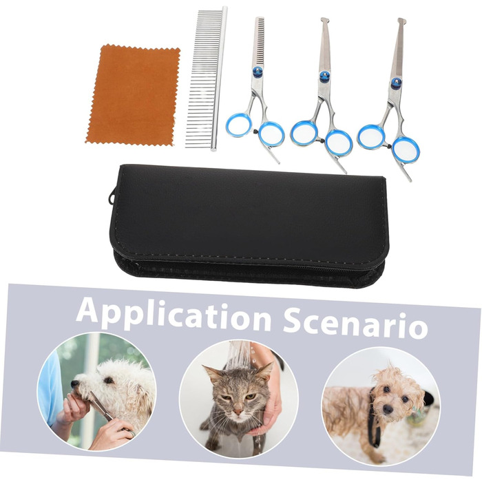 Ножиці для грумінгу домашніх тварин: вигнуті та прямі, ергономічні, з мішком для зберігання та серветкою для чищення