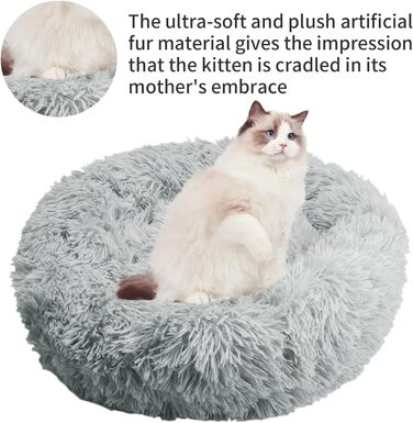 Кругле ліжко для собак та котів Zentaurus, плюшеве, м'яке та пухнасте (Світло-персиковий, 60 см) (Світло-сірий, 40 см)