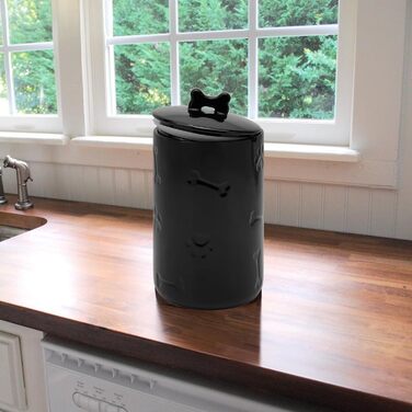 Керобниця для собачих ласощів, керамічна, 22,9 x 12,7 см, велика, з кришкою, у стилі фермерського дому, чорна, для собак та котів