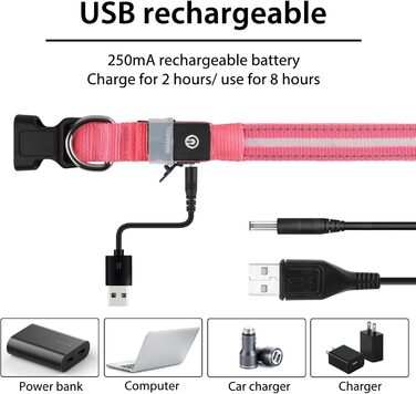 Світлодіодне нашийник для собак Masbri: безпечний, водонепроникний, з підзарядкою, рожевий (XS)