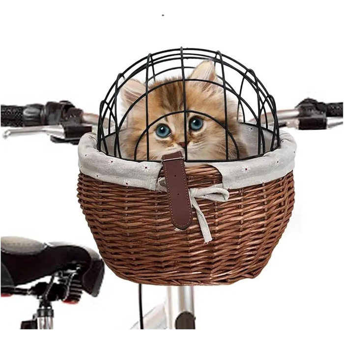 Корзина для собак та котів на велосипед, ручна робота, плетені з лози, коричнева