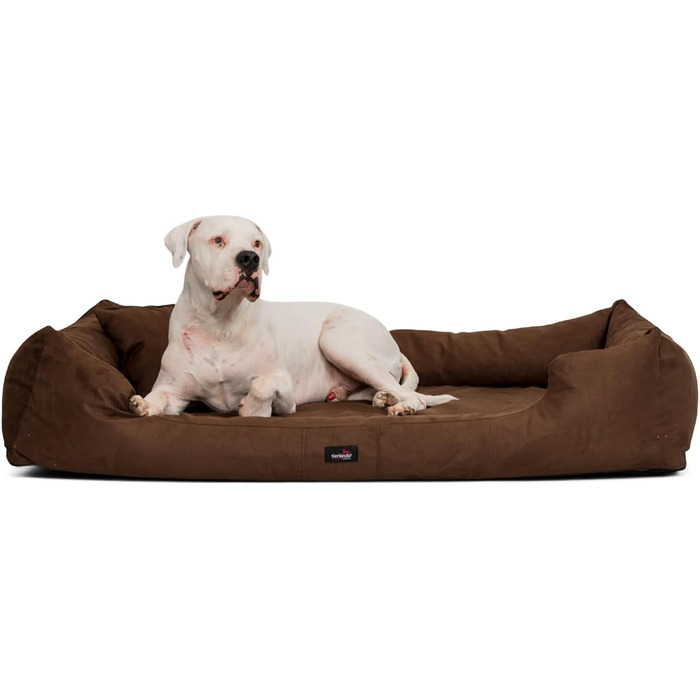 Ортопедичне ліжко для собак Tierlando® Pluto Ortho VISCO з м'якого велюру, Viscoschaum, розмір PLV5 130x100 см, колір 02 Графіт (PL3 | M+ | 90x75 см, 01 Коричневий)