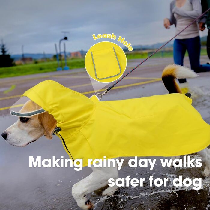 Жовтий дощовик для собак M, водонепроникний дощовик з капюшоном, світловідбиваючі елементи, регульований, з петельками для ніг та отвором для повідка, для собак маленьких, середніх та великих порід