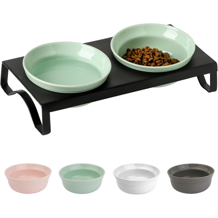 Керамічні годівниці та миски для котів та маленьких собак, зелені, 12,7 см, 2 миски + підставка, для вологого та сухого корму