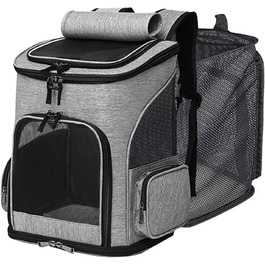 Рюкзак для тварин: переноска для собак та котів до 10 кг, сірий. Розкладний, з 2 матами