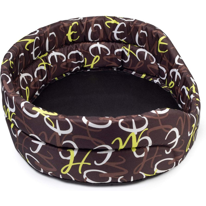 Крісло-ліжко для собак середніх порід | Овальне м'яке ліжко для собак | Зносостійке ліжко з подушкою | Кошик для собак | Можливість прання | Поліестер | Розмір L (57x52 см) | Колір: Коричневий з візерунком