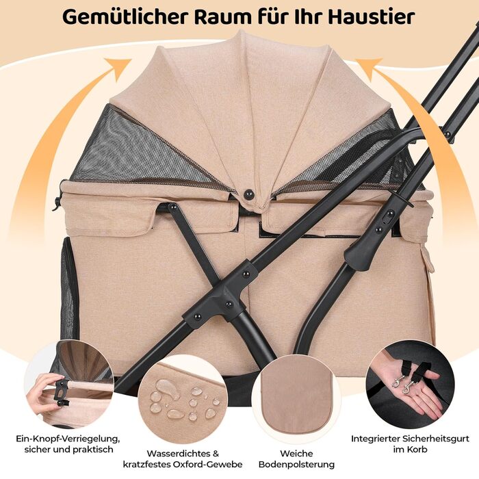 Візок для собак та котів MAMIZO, складаний, до 20 кг, рожевий