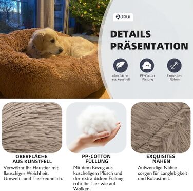 М'яке та затишне ліжко для собак та котів, кругле, плюшеве, ліжко-софа, для маленьких, середніх та великих тварин, ліжко у вигляді пончика, 50x50x20 см, колір: кавовий