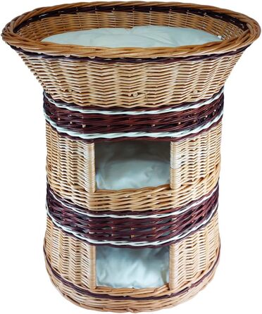 Плетене котяче ліжко з лози, 3-ярусне, з подушкою бежевого кольору