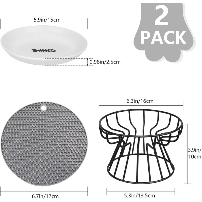 Підвищені годівниці для котів Katzennapf Erhöht - 2 шт. Керамічні миски з підставкою, захист шиї, для корму та води