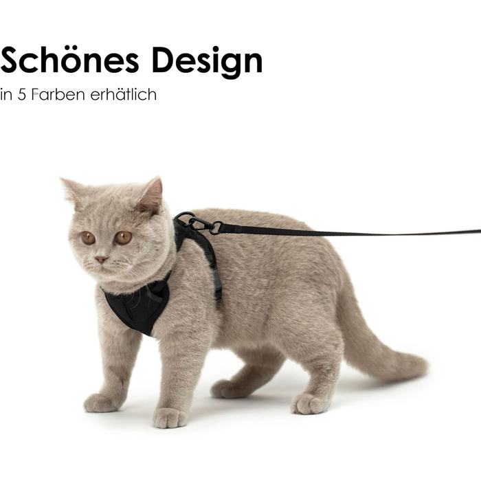 LucyBalu® Explorer: шлейка для котів з повідком | безпечна шлейка з відділенням для AirTag | чорна, M/L