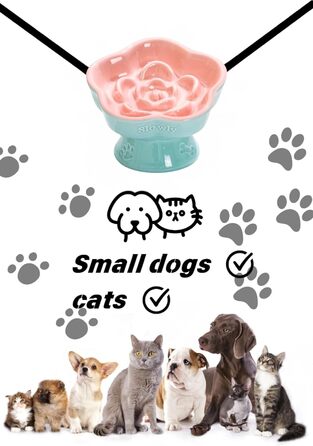 Миска для повільного годування домашніх тварин, керамічна, нахилена, для котів та маленьких собак, рожева