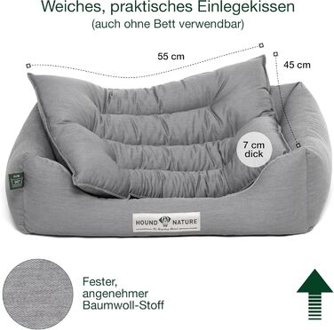 HOUND & NATURE: М'яке ліжко для собак Bern, розмір S (75x60 см), світло-сіре - кушетка для маленьких собак, знімний чохол, легко миється