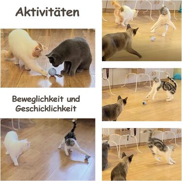 Інтерактивна іграшка для котів Migipaws: електричний м'ячик з пухнастим хвостом та іграшковою мишкою, акумуляторний, білий