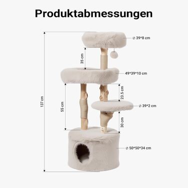 Ігровий комплекс для котів Fudajo Forest Tree 137 см — Дерево-дряпалка в натуральному стилі з будиночком, ліжками та іграшковим м'ячем