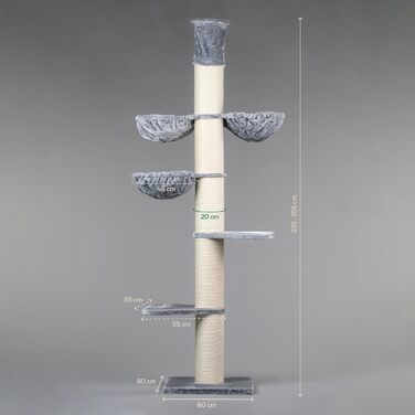 Когтеточка для великих котів RHRQuality Maine Coon Tower Plus, до 295 см, товсті стовпи 20 см, світло-сіра