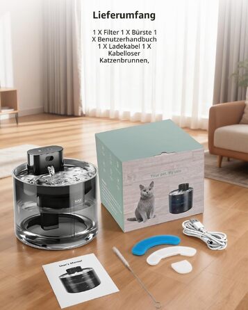 Бездротовий фонтан-поїлка для котів 3.5л з датчиком руху, акумулятор 5000мАг, безшумна помпа та чашею з нержавіючої сталі, чорний