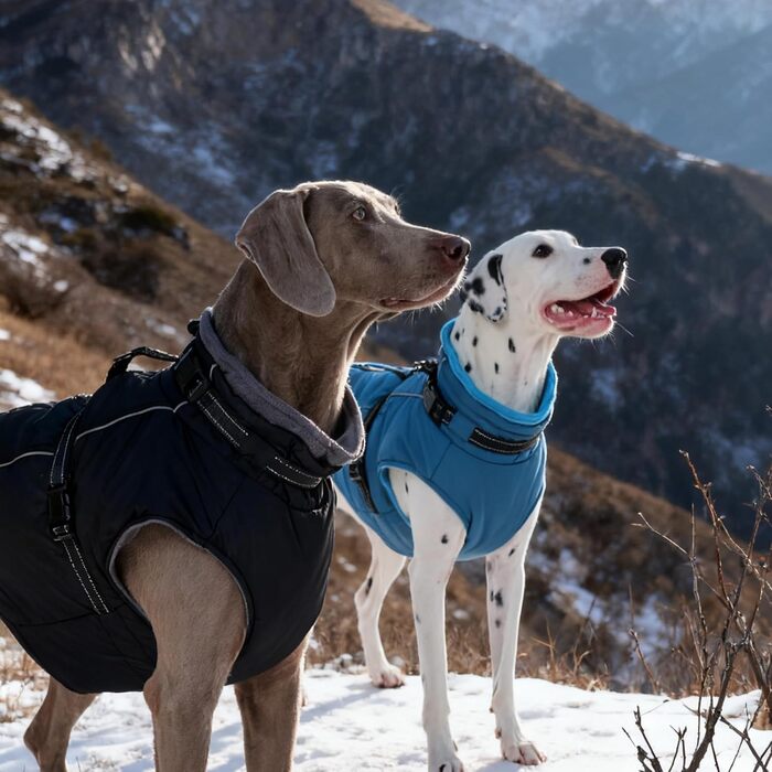 Зимовий теплий одяг для собак середнього розміру PUMYPOREITY: куртка з інтегрованою мискою, флісова, відбиваючі елементи, синій