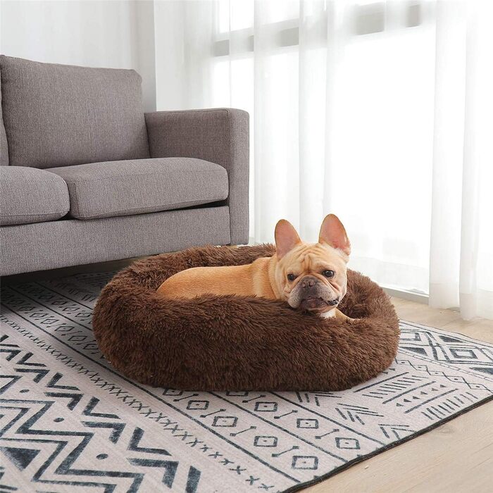 М'яке ліжко для собак та котів, софа, кругла, плюшеве, водонепроникне, 50 см, коричневе