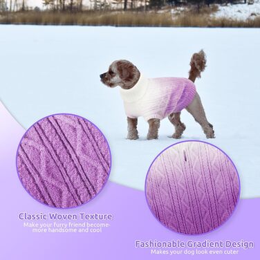 Пуловер для собак CITE TOILE, теплий зимовий, м'який, зручний, з високим коміром, для холодної погоди, градієнт кольору, для маленьких та середніх собак, фіолетовий, розмір S