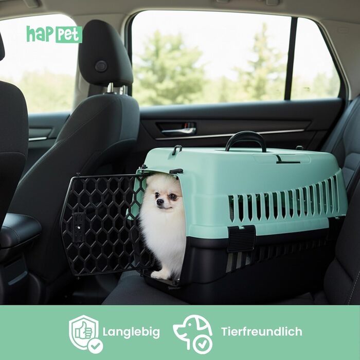 Транспортний бокс для тварин Happet ABBA M сірий 56x37x37 см – міцний, добре провітрюваний бокс з пластику для котів та маленьких собак, переноска для подорожей, переноска для котів (S (50x33x33cm), ABBA світло-зелений)