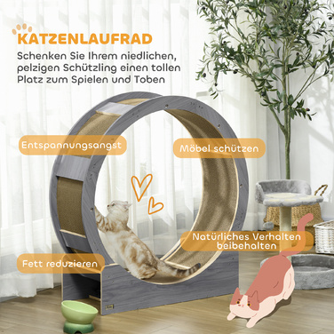 PawHut Cat Balance Bike Беговел для кішок 91 см з гальмом, кігтеточкою, котячим колесом для здорових фізичних навантажень, релаксації, сірий | Аосом