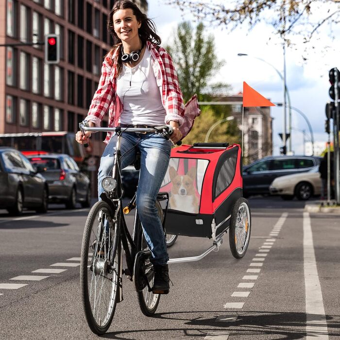 Haustieranhänger GOPLUS для собак та домашніх тварин: дихаючий, з 3 входами, безпечний, з відбивачами та швидкою фіксацією, універсальний для велосипеда (червоний)