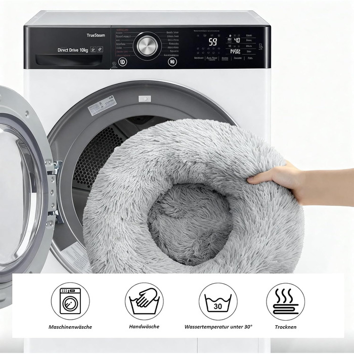 Кругле ліжко для собак та котів Caliyo, середнього розміру, 70 см, сірий колір, м'яке, миється, підходить для сушки