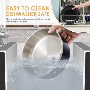 Набір мисок для собак IKITCHEN з нержавіючої сталі, подвійні стінки, ізольовані, чорні (1,2 л)