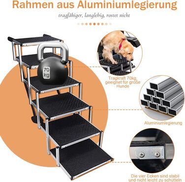 Східці для собак у машину, 6 ступенів, 70 кг, складані, для великих собак та літніх тварин, алюмінієва рамка - для вантажівок та SUV