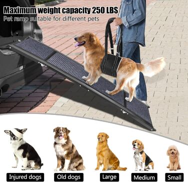 Рампа для собак у вантажівки та позашляховики, складна, 160 см, з килимком, для старих собак, 160 GY, довжина 158 см