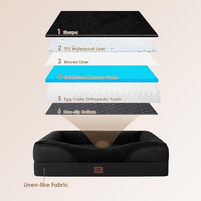 Ортопедичне ліжко для собак великих порід EHEYCIGA, 106.5x76x18.5 см, з піною з пам'яті, миється, водонепроникне, чорне