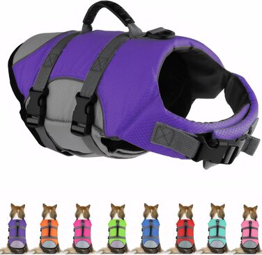 Жилет для плавання собак, світловідбиваючий, регульований. Безпечний жилет для собак з ручкою для рятування, підходить для плавання та катання на човні. Ripstop жилет для собак малого, середнього та великого розміру (Фіолетовий, X-Small)
