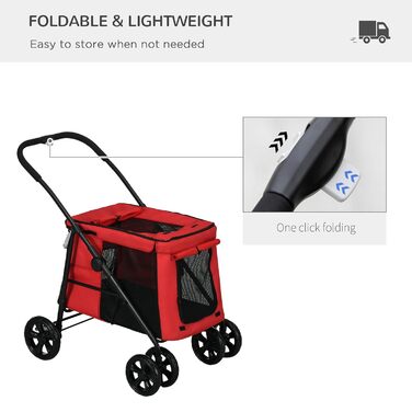 Дитяча візок для тварин PawHut: зручний, з гальмом, 600D Oxford, сталь, червоний