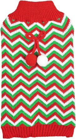 Стильний зимовий светр Jecikelon для собак, теплий і м'який, розмір L, зелений в смужку. Ідеальний для маленьких собак та цуценят.