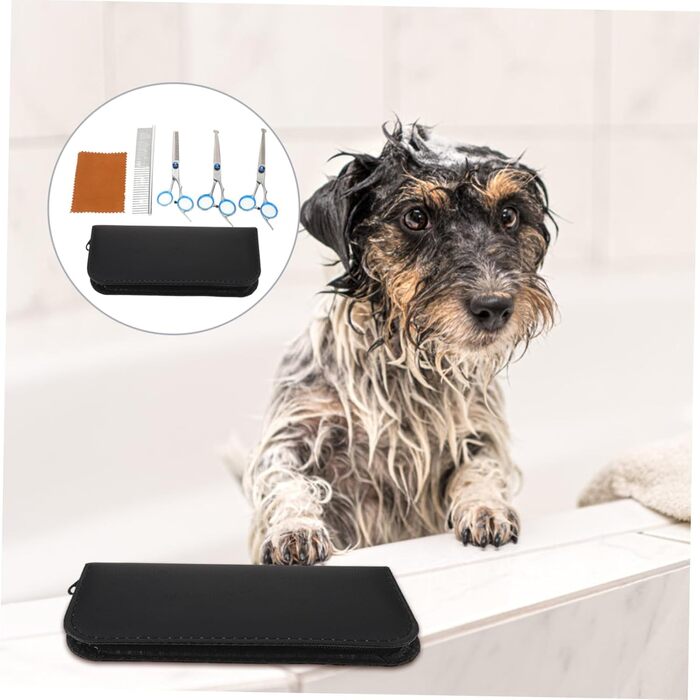 Набір для грумінгу домашніх тварин: ножиці з прямим та вигнутим лезом, довговічна цинкова легатура, ергономічний дизайн для точного стриження собак та котів, у комплекті сумка для зберігання