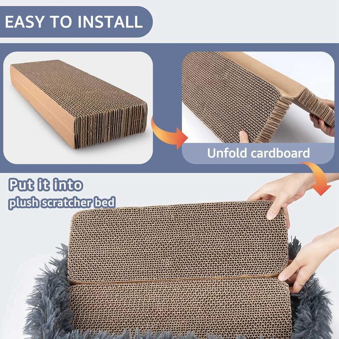 Котячий когтетоп з картону з коробкою, міцний, великий, з фетру, двосторонній, для захисту меблів (44×34×14см, сірий)