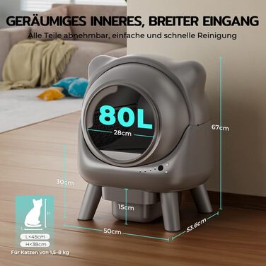Автоматичний лоток для котів Cura X1: самоочищення, 80+8л, сенсори, контроль через додаток, для кількох котів