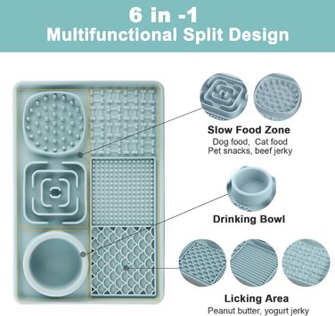 Килимок для собак та котів з силікону Slow Feeder з присосками, для заспокоєння та збагачення кормом (йогурт, арахісова паста), легко миється, для великих порід, зелений 12' x 8' (блакитний, 12' x 8')
