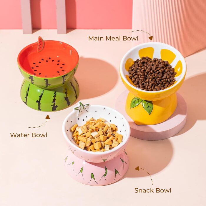 Котло propositions, піднята керамічна миска для котів, миска для їжі з підставкою, миска для котів, що запобігає блювоті, для кошенят, придатна для миття в посудомийній машині (рожевий) (кавун)