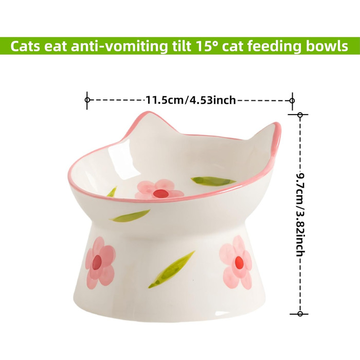 Керамічний годівниця для котів, піднята миска з підставкою, нахилена на 15°, захист шиї, запобігання зворотної течії, для собак та котів (чорний/білий/рожевий/зелений)