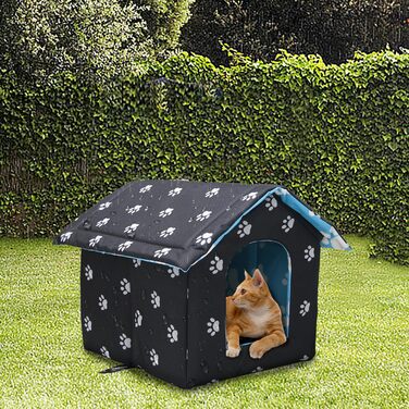 Кішковий будиночок Vinnypet для вулиці: зимостійкий, водонепроникний, теплий, знімний килимок, 40x38x35 см, чорний