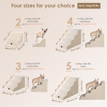 Сходинки для собак EHEYCIGA: компактні та зручні для маленьких собак, 40 см заввишки, 3 сходинки, з миючим покриттям та антиковзким покриттям, бежевий колір (40 x 57 x 40 см)