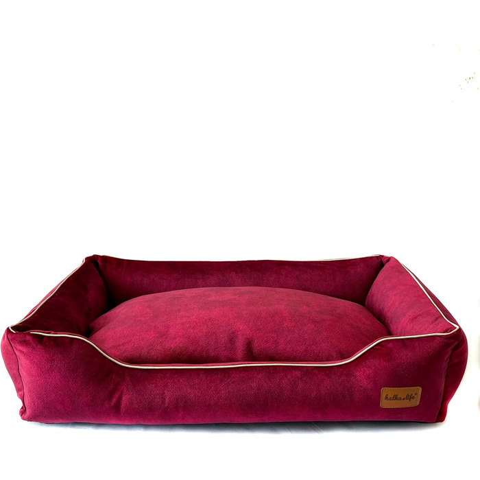 Собаче ліжко з велюру, миється, з високими бортиками – для маленьких та великих собак (M (80x50x18 см), Колір: Вишня)