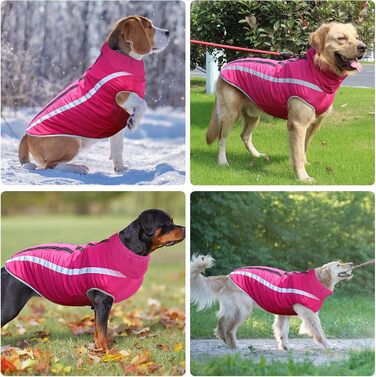 Зимова куртка для собак, тепла водонепроникна куртка для середніх та великих собак, флісова підкладка, світловідбиваючі елементи, для Лабрадора, Бульдога, Самоеда (5XL/60см, Рожевий)